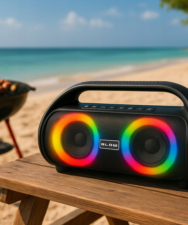 Nešiojamas belaidis vandeniui atsparus IPX5 Bluetooth garsiakalbis su FM radiju, USB ir RGB