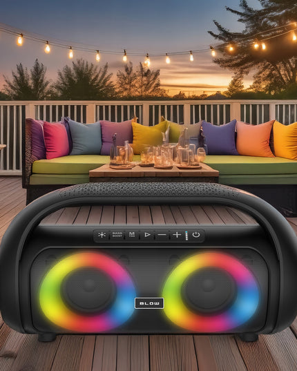 Nešiojamas belaidis vandeniui atsparus IPX5 Bluetooth garsiakalbis su FM radiju, USB ir RGB