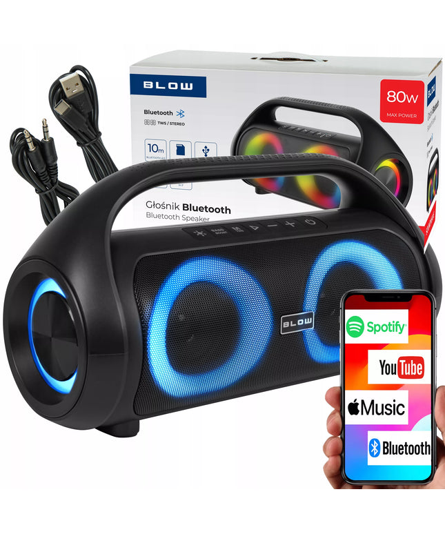 Nešiojamas belaidis „Bluetooth“ garsiakalbis su FM radiju, USB ir RGB apšvietimu