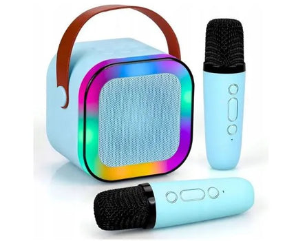 Przydasie.pl nešiojama „Bluetooth“ karaokė kolonėlė su RGB apšvietimu, 2 mikrofonais, „Mini Jack“, USB ir SD