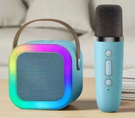 Przydasie.pl nešiojama „Bluetooth“ karaokė kolonėlė su RGB apšvietimu, 2 mikrofonais, „Mini Jack“, USB ir SD