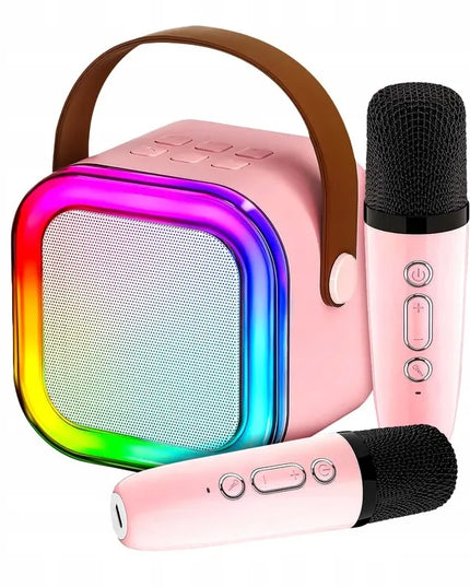 Przydasie.pl nešiojamoji „Bluetooth“ karaokės kolonėlė RGB, 2 mikrofonai, mini „Jack“, USB, SD