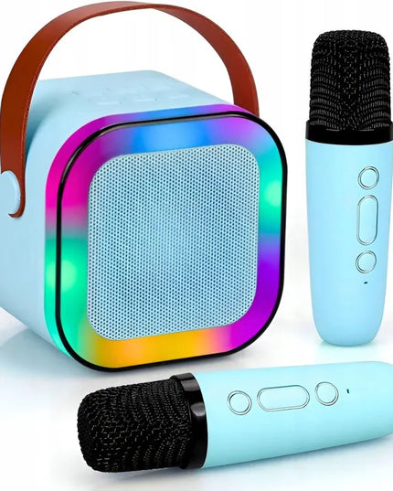 Przydasie.pl nešiojama „Bluetooth“ karaokė kolonėlė su RGB apšvietimu, 2 mikrofonais, „Mini Jack“, USB ir SD