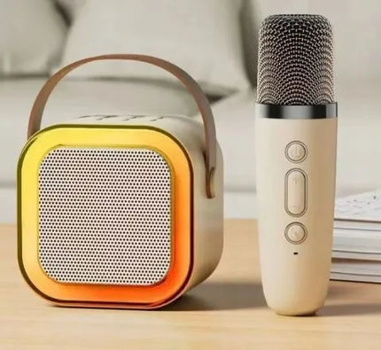 Przydasie.pl nešiojama „Bluetooth“ karaokė kolonėlė su RGB apšvietimu, 2 mikrofonais, „Mini Jack“, USB ir SD