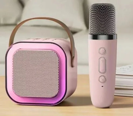 Przydasie.pl nešiojamoji „Bluetooth“ karaokės kolonėlė RGB, 2 mikrofonai, mini „Jack“, USB, SD