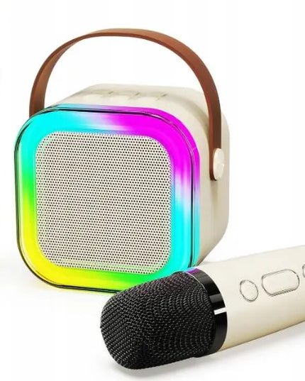 Przydasie.pl nešiojama „Bluetooth“ karaokė kolonėlė su RGB apšvietimu, 2 mikrofonais, „Mini Jack“, USB ir SD