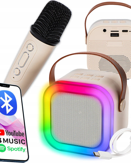 Nešiojamas „Bluetooth“ karaokės rinkinys su RGB garsiakalbiu ir mikrofonu, USB, mini jungtis