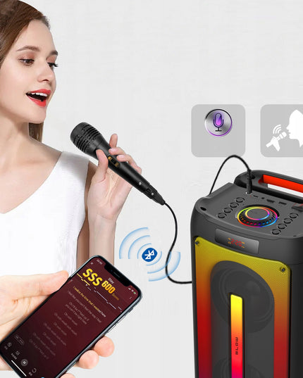Nešiojamas Bluetooth USB Garsiakalbis BOOMBOX su RGB, Karaoke, Mikrofonu ir Nuotolinio Valdymo Pulteliu (Rinkinys)