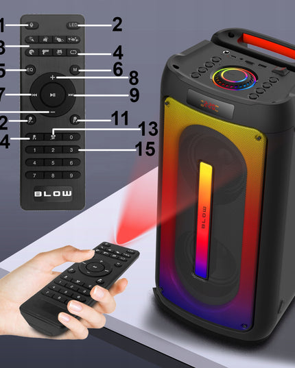 Nešiojamas Bluetooth USB Garsiakalbis BOOMBOX su RGB, Karaoke, Mikrofonu ir Nuotolinio Valdymo Pulteliu (Rinkinys)