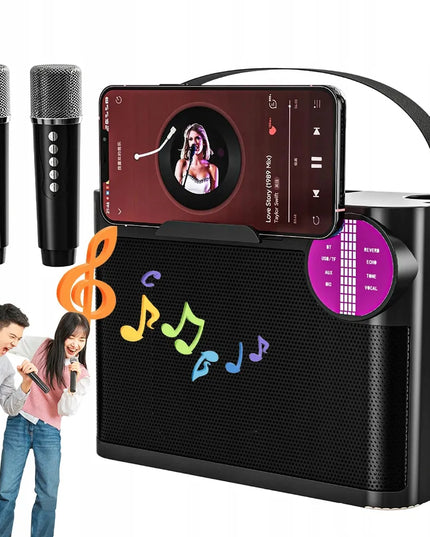 Bedee Bluetooth karaoke kolonėlė su RGB LED apšvietimu ir 2 mikrofonais – kompaktiška dovana