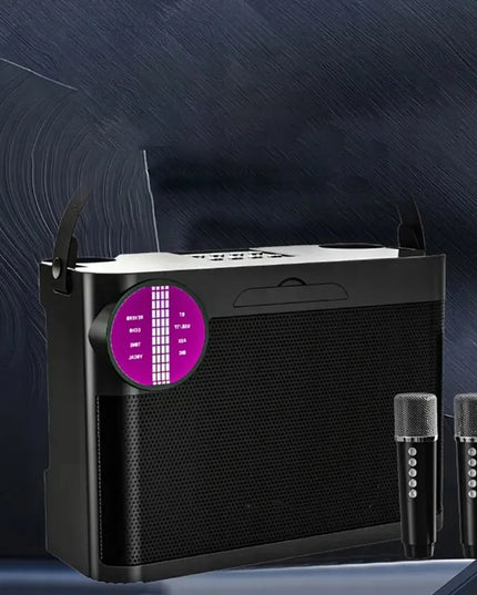 Bedee Bluetooth karaoke kolonėlė su RGB LED apšvietimu ir 2 mikrofonais – kompaktiška dovana