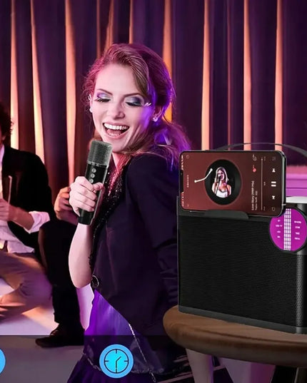 Bedee Bluetooth karaoke kolonėlė su RGB LED apšvietimu ir 2 mikrofonais – kompaktiška dovana