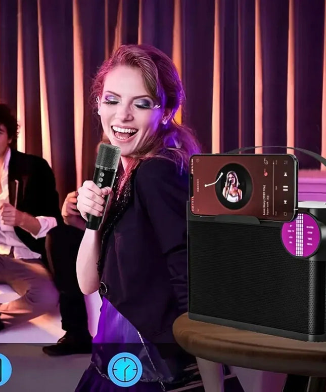 Bedee Bluetooth karaoke kolonėlė su RGB LED apšvietimu ir 2 mikrofonais – kompaktiška dovana