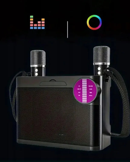 Bedee Bluetooth karaoke kolonėlė su RGB LED apšvietimu ir 2 mikrofonais – kompaktiška dovana