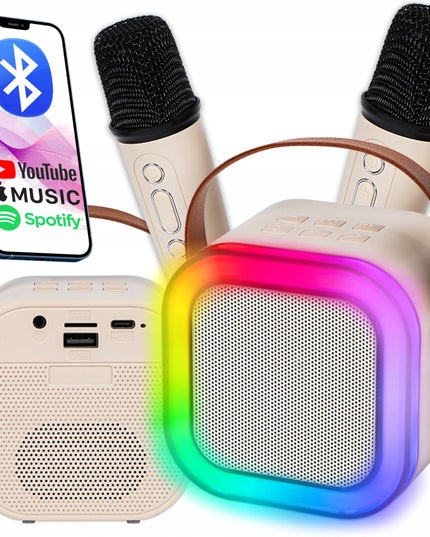 Xtech nešiojamas karaoke garsiakalbis „Bluetooth RGB“ su 2 mikrofonais, USB-C, microSD ir 3,5 mm „Jack“ jungtimi