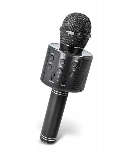 „Hykker BMS-300“ juodas karaoke mikrofonas su „Bluetooth“ garsiakalbiu