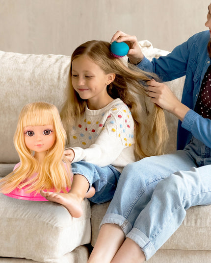 Lėlės formavimo galva šukavimui, makiažui, plaukų gumytės, žaislas