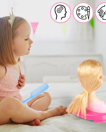 Lėlės formavimo galva šukavimui, makiažui, plaukų gumytės, žaislas