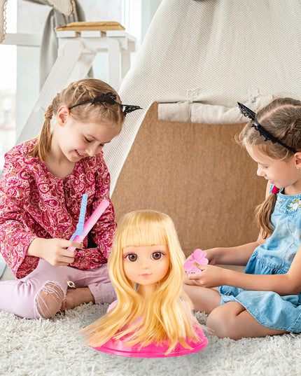 Lėlės formavimo galva šukavimui, makiažui, plaukų gumytės, žaislas