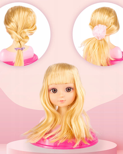 Lėlės formavimo galva šukavimui, makiažui, plaukų gumytės, žaislas