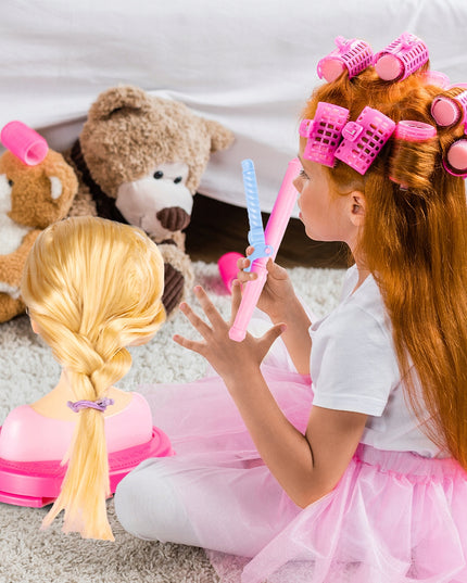 Lėlės formavimo galva šukavimui, makiažui, plaukų gumytės, žaislas