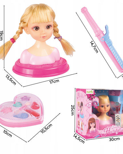 Lėlės formavimo galva šukavimui, makiažui, plaukų gumytės, žaislas