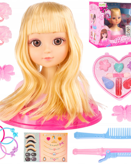 Lėlės formavimo galva šukavimui, makiažui, plaukų gumytės, žaislas