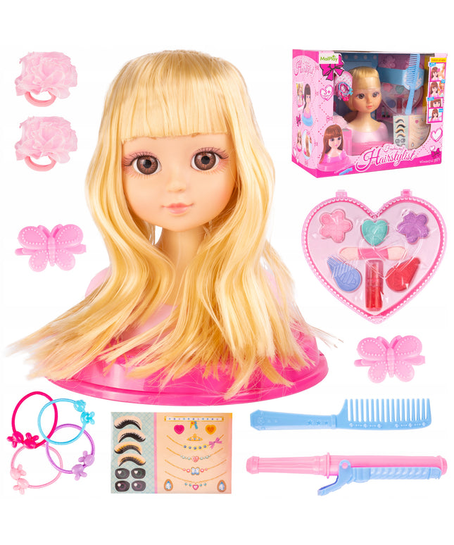 Lėlės formavimo galva šukavimui, makiažui, plaukų gumytės, žaislas