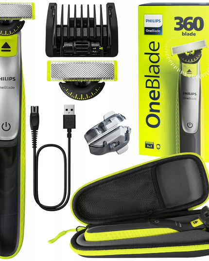 „Philips OneBlade 360 Silver“ 5 viename barzdos skustuvas-trimeris su dėklu