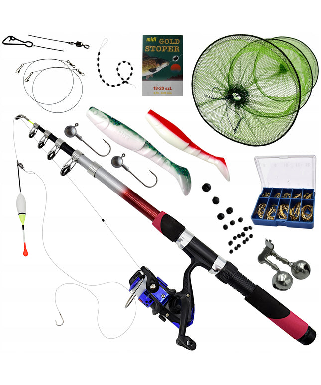 Paruoštas Žvejybos Rinkinys vandeniui: tinklas, masalai, kabliukai, stoperiai