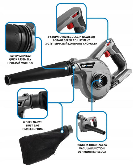 GRAPHITE 18V akumuliatorinis sodo pūstuvas ir siurblys 58GE118