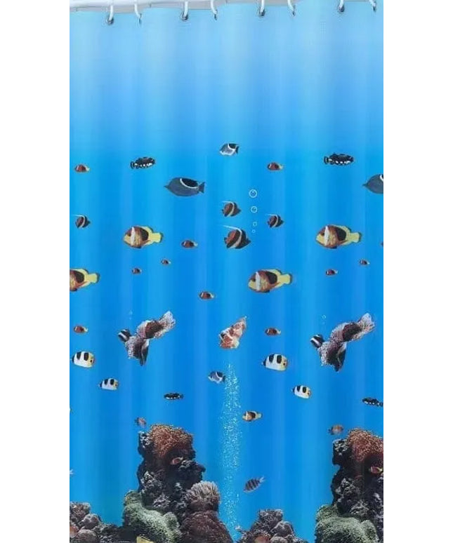 Tvirta poliesterio dušo užuolaida 180x180 cm mėlyna su žuvytėmis
