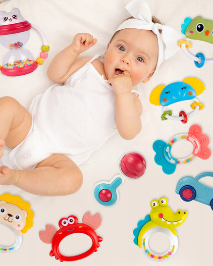 Barškučių ir kandiklių rinkinys - gyvūnėliai, 9 vnt. Mažyliui/Kūdikiui