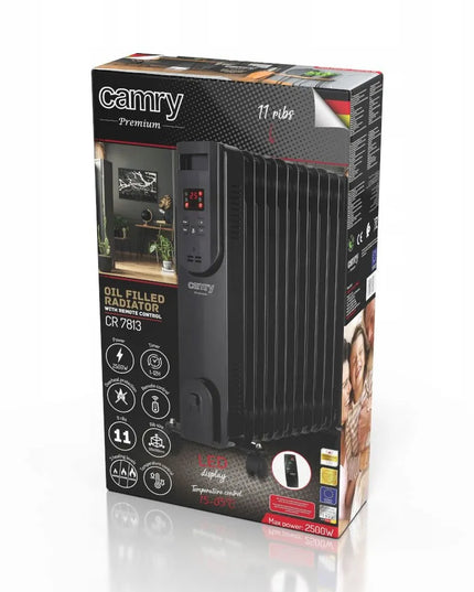 Alyvuotinis elektrinis radiatorius Camry CR7813, 2500 W, 11 briaunų, su nuotolinio valdymo pultu