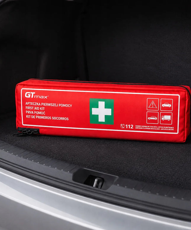 GT MAX automobilinis pirmosios pagalbos rinkinys DIN 13164 + liemenė + įspėjamasis trikampis 949