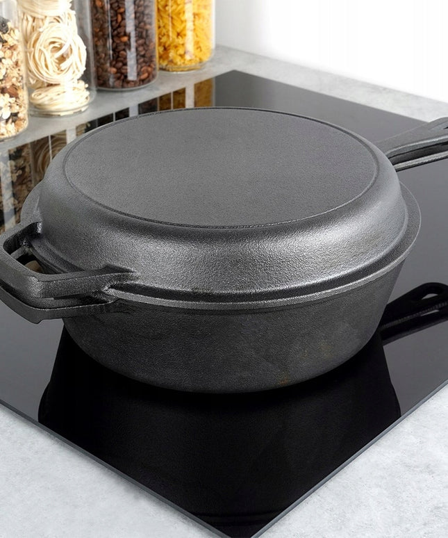 Ketaus puodas, troškintuvas, keptuvė 2in1 kepimui, skrudinimui, troškinimui