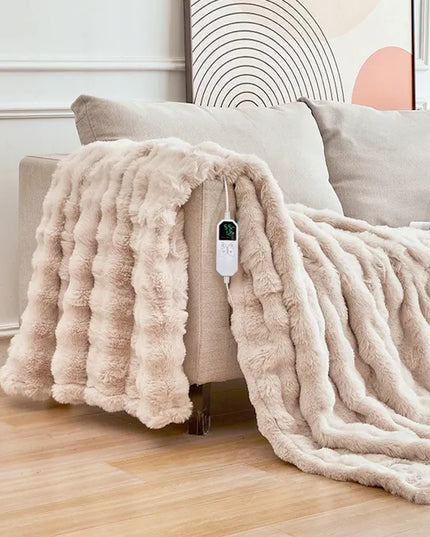 Storas elektrinis šildomasis pledas „Altera“ su triušio kailio imitacija ir „Sherpa“ audiniu, 130 × 180 cm