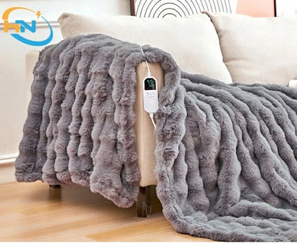 Storas elektrinis šildomasis pledas „Altera“ su triušio kailio imitacija ir „Sherpa“ audiniu, 130 × 180 cm