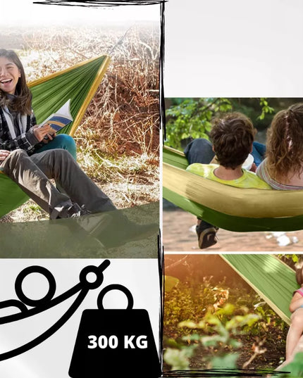 Dvivietis hamakas - sūpynės 300x200 CM, išlaikantis iki 300 kg, žalias