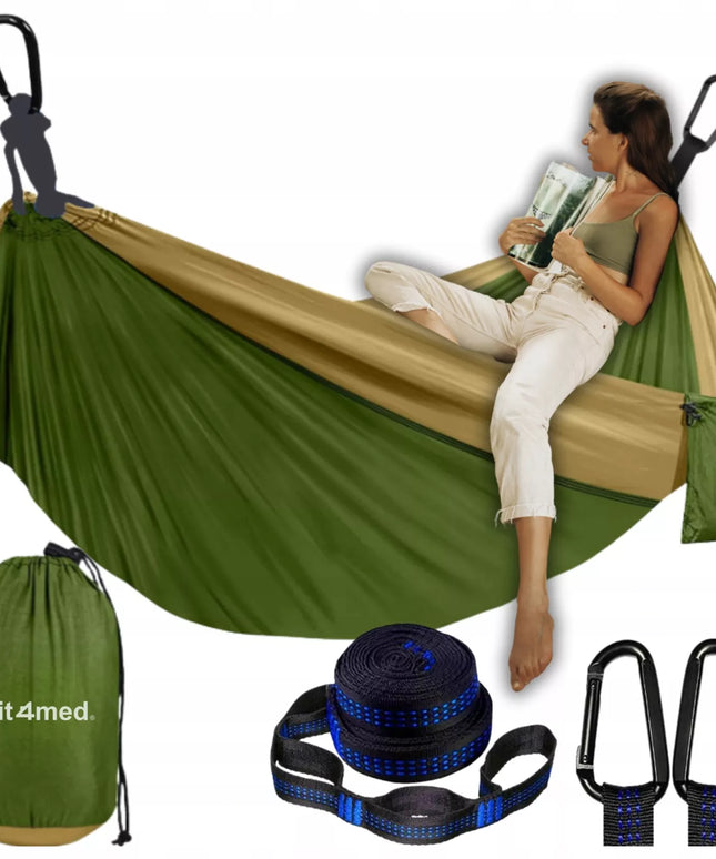 Dvivietis hamakas - sūpynės 300x200 CM, išlaikantis iki 300 kg, žalias