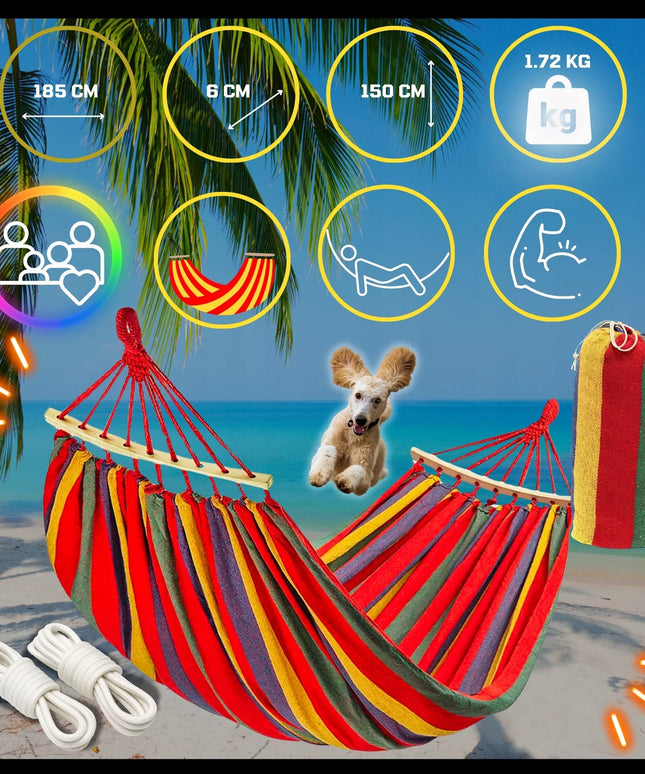 Sodo hamakas 2 asmenims, didelis turistinis, dvivietis su strypu, XXL 260x150