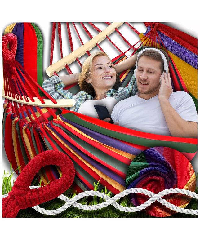 Sodo hamakas 2 asmenims, didelis turistinis, dvivietis su strypu, XXL 260x150