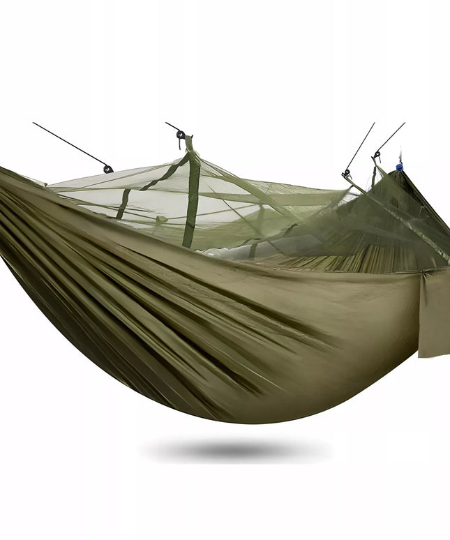 Dvivietis turistinis sodo hamakas su tinkleliu nuo uodų stovyklavimui ir išgyvenimo žygiams 260x140 cm