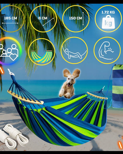 Dvivietis sodo hamakas XXL 260x150 su medine lazdele