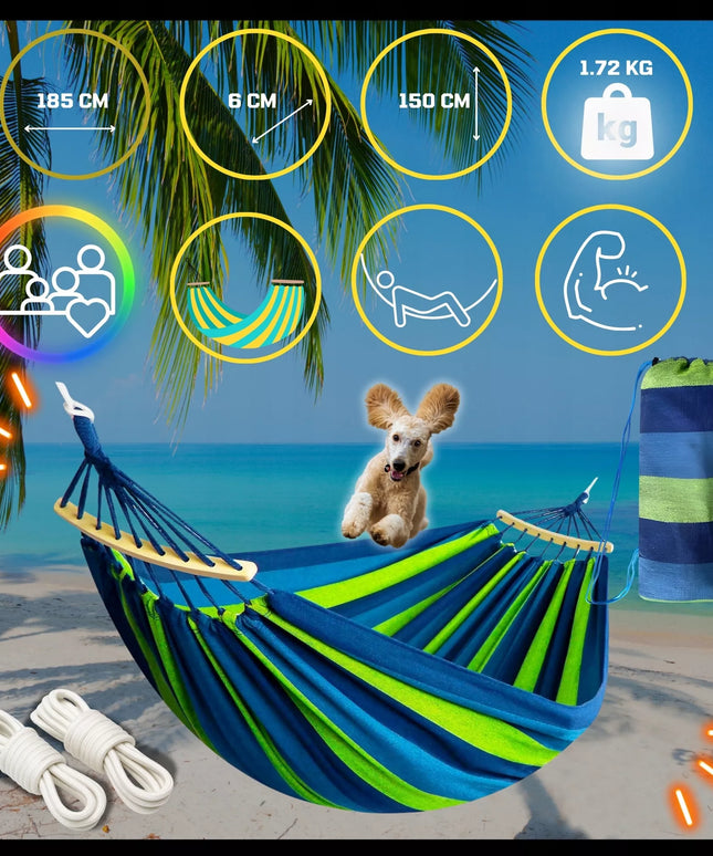 Dvivietis sodo hamakas XXL 260x150 su medine lazdele