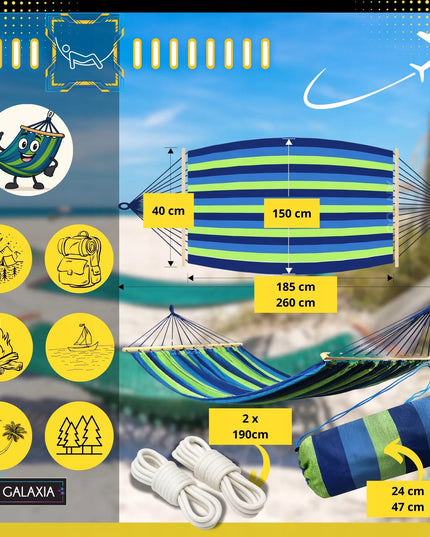 Dvivietis sodo hamakas XXL 260x150 su medine lazdele