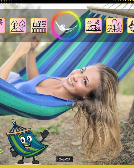 Dvivietis sodo hamakas XXL 260x150 su medine lazdele