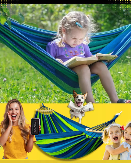 Dvivietis sodo hamakas XXL 260x150 su medine lazdele