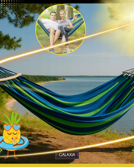 Dvivietis sodo hamakas XXL 260x150 su medine lazdele