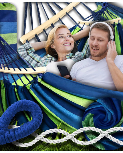 Dvivietis sodo hamakas XXL 260x150 su medine lazdele